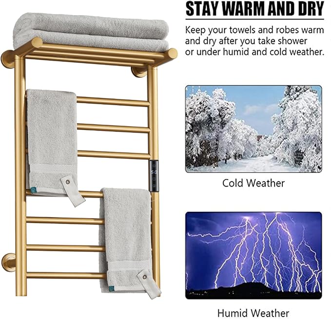 Gold Heated Towel Warmer Rack, Electric Heated Towel Drying Rack - Image 3
