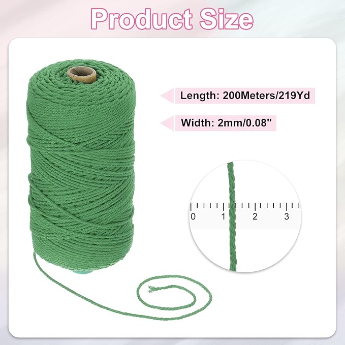 HARFINGTON Natural Macrame Cord 2mm x 220 Yards 3 Strand Twisted Cotton Macrame - Image 2