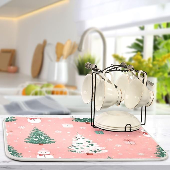 Christmas Tree with Snowman Dish Drying Mat Super Absorbent Drying Mat 16x18 - Image 5