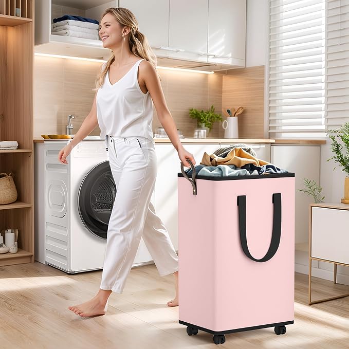 Laundry Basket with Wheels, Collapsible Laundry Baskets, Laundry Hamper with - Image 3