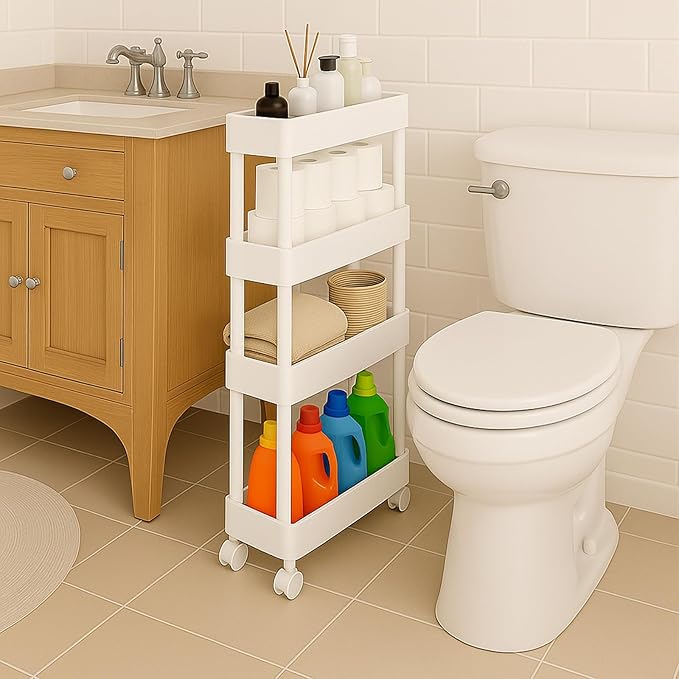 ShellKingdom 4 Tier Bathroom Storage Organizer, Slim Rolling Storage Cart by ShellKingdom