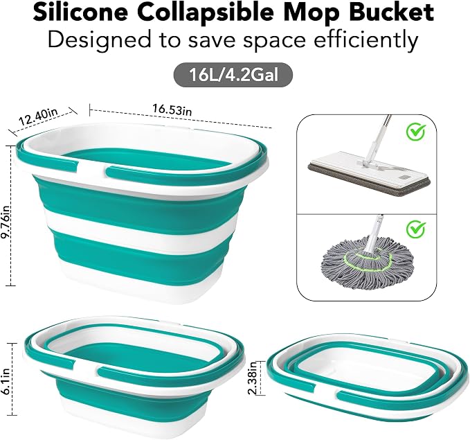 Large Collapsible Mop Bucket, 16L Plastic Bucket - Image 2
