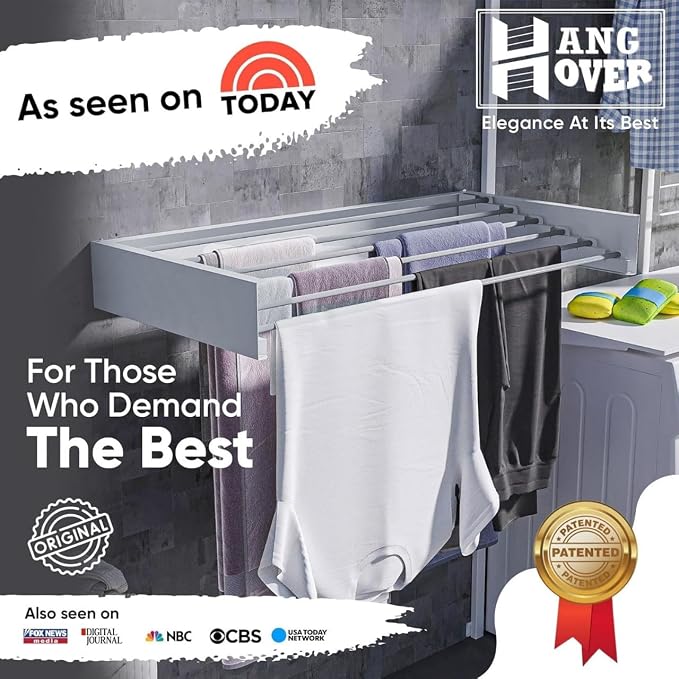 Wall Mounted Foldable Drying Rack 40" Elegant Matte Invisible Hanger | an - Image 3