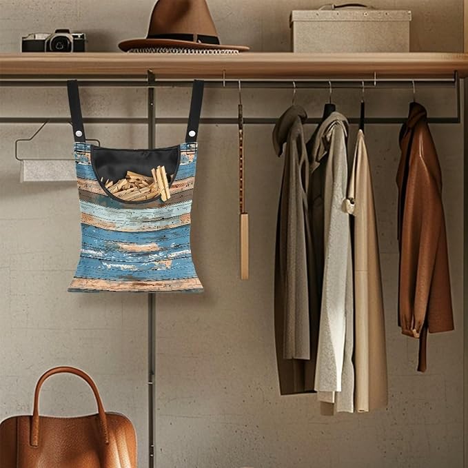 Wood Print Space-Saving Laundry Clothespin Bag, Waterproof Polyester Material - Image 5