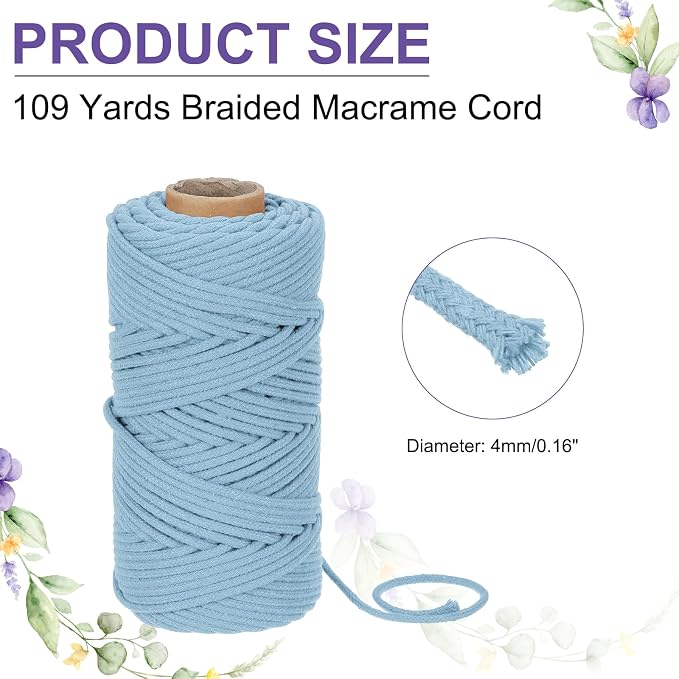 MECCANIXITY Braided Macrame Cord, 4mm x 109 Yards Natural Cotton Rope Macrame - Image 2