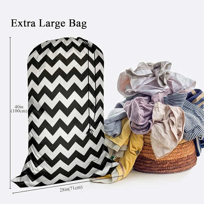 Swono Large Laundry Collapsible Laundry Bag Zigzag Pattern Vintage Wavy Stripes - Image 2