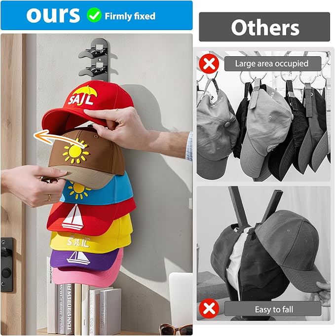 4 Pack Hat Organizer Hat Hook for Wall, Hold up to 40 Hats, Hat Holder - Image 5