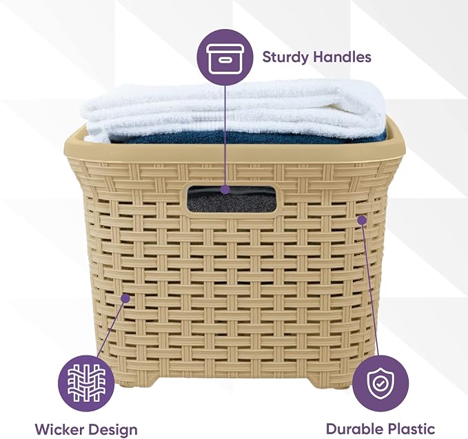 Superio Laundry Basket Plastic Storage Hamper Basket, Wicker Design 50 Liter - Image 5