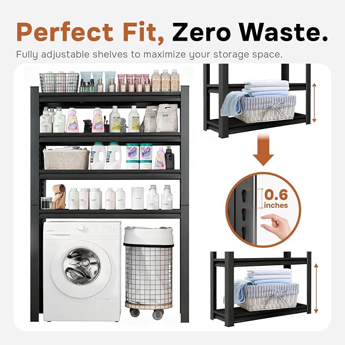 Over Washer and Dryer Shelves, 5 Tiers Adjustable Height Laundry Room Storage - Image 7