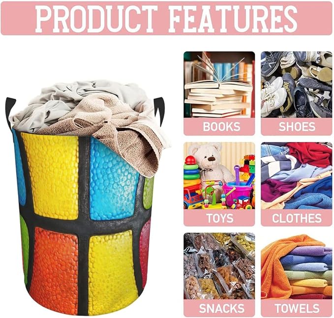 Colorful Basketball Texture Laundry Hamper Bag - Image 8