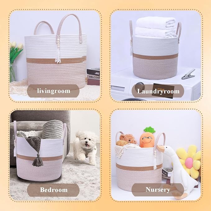 Woven Storage Basket with Handle, Nursery Hamper in Baby Nursery&Bathroom - Image 3