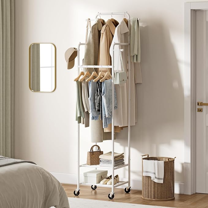 Chrislley Clothes Rack with Wheels, Small Rolling Garment Rack, 4 Hanging Rods - Image 2