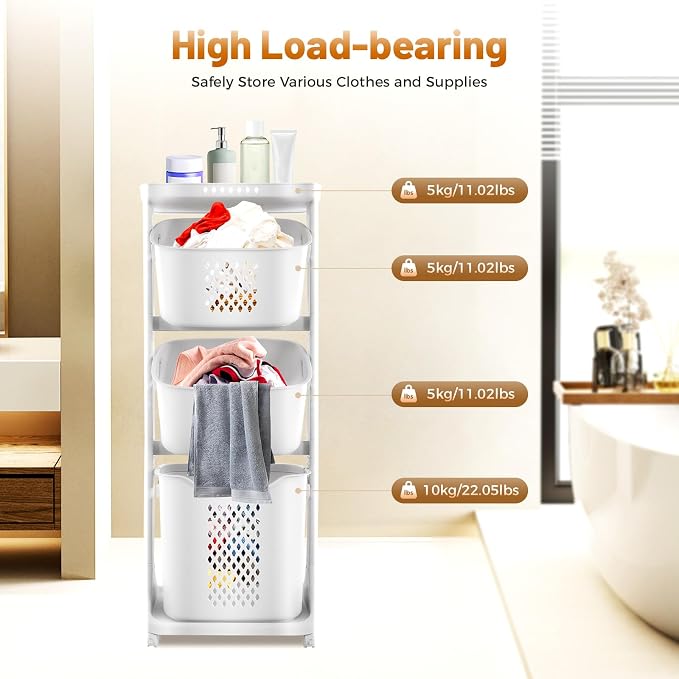 3 Tier Laundry Baskets, Laundry Hamper Cart - Image 5