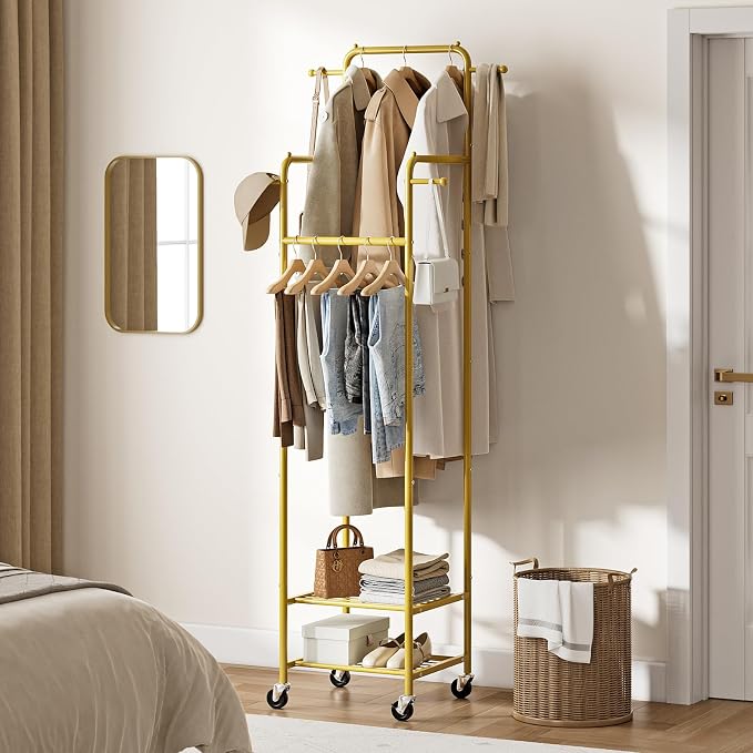Chrislley Clothes Rack with Wheels, Small Rolling Garment Rack, 4 Hanging Rods - Image 2