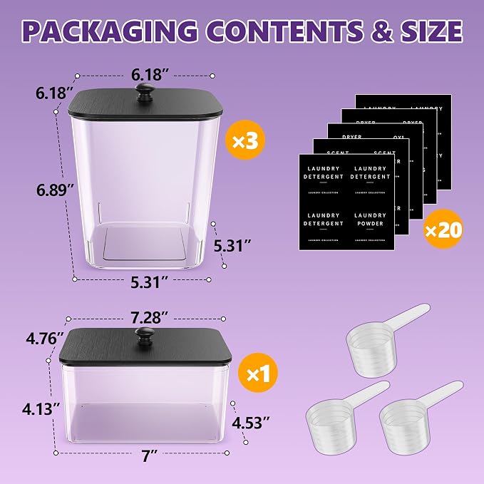 4 Pack Laundry Pods Container, Large Laundry Detergent Powder Storage - Image 2