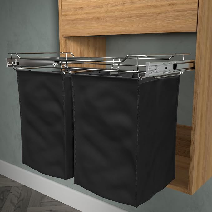 Classic 30" Full Extension Pullout Laundry Hamper in Chrome - Image 3