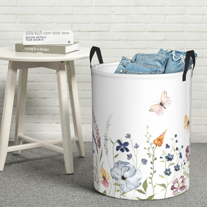 Summer Floral Print Laundry Basket, Colored Flowers Dirty Clothes Laundry Hamper - Image 7