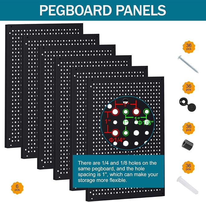 Metal Peg Board Kit with 1/4" Pegboard Accessories, Include 16.5"X13" Peg Board - Image 2