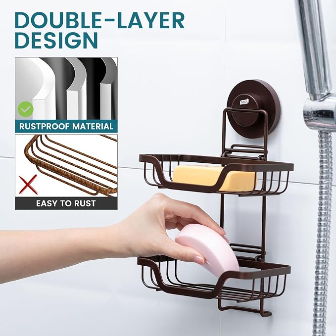 TAILI Double Layer Soap Holder, Bar Soap Dish Suction Cup - Image 3