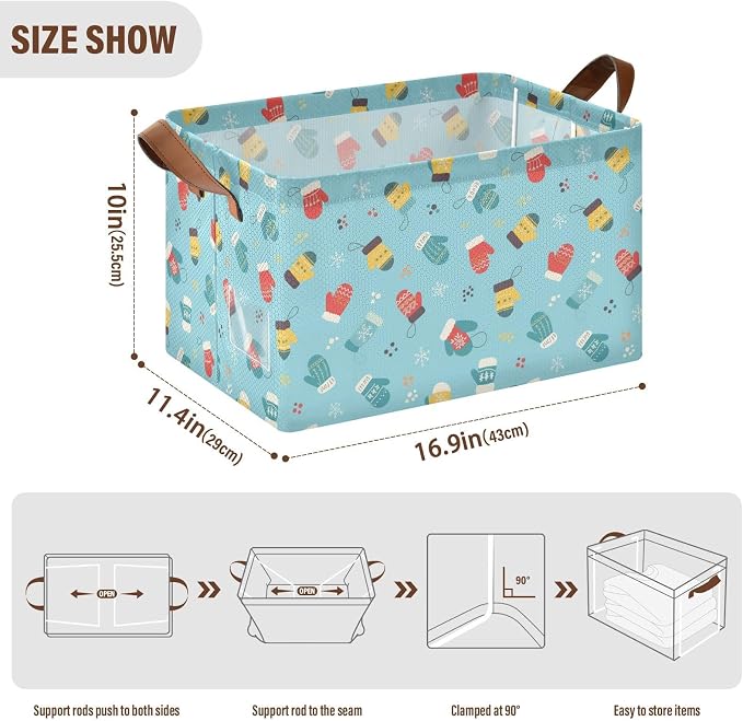 Christmas Gloves Blue Storage Bins Large Baskets Boxes Foldable Fabric Storage - Image 2
