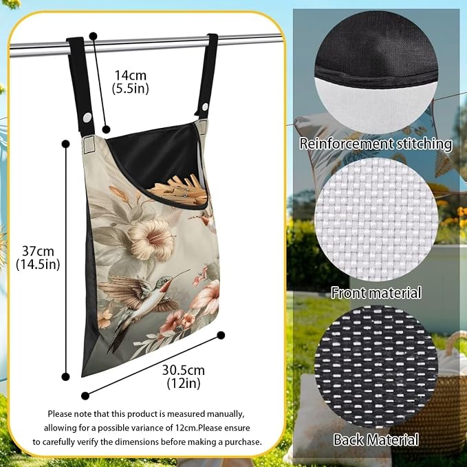 Hummingbird Laundry Clothespin Bag Clothes Pins, Polyester Clothes Pin Hanging - Image 6