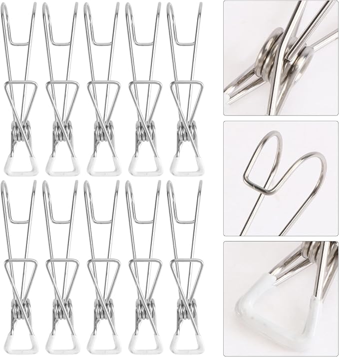 10pcs Stainless Steel Spring Hook Clothes Clips Non-Slip Large Laundry Pins - Image 6