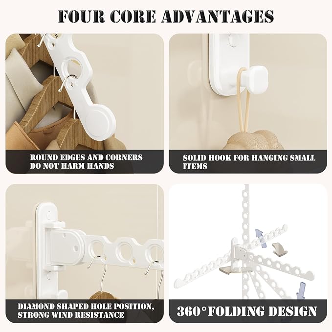 Wall Mount Clothes Drying Racks White Clothes Drying Organizer Rack Garment - Image 6