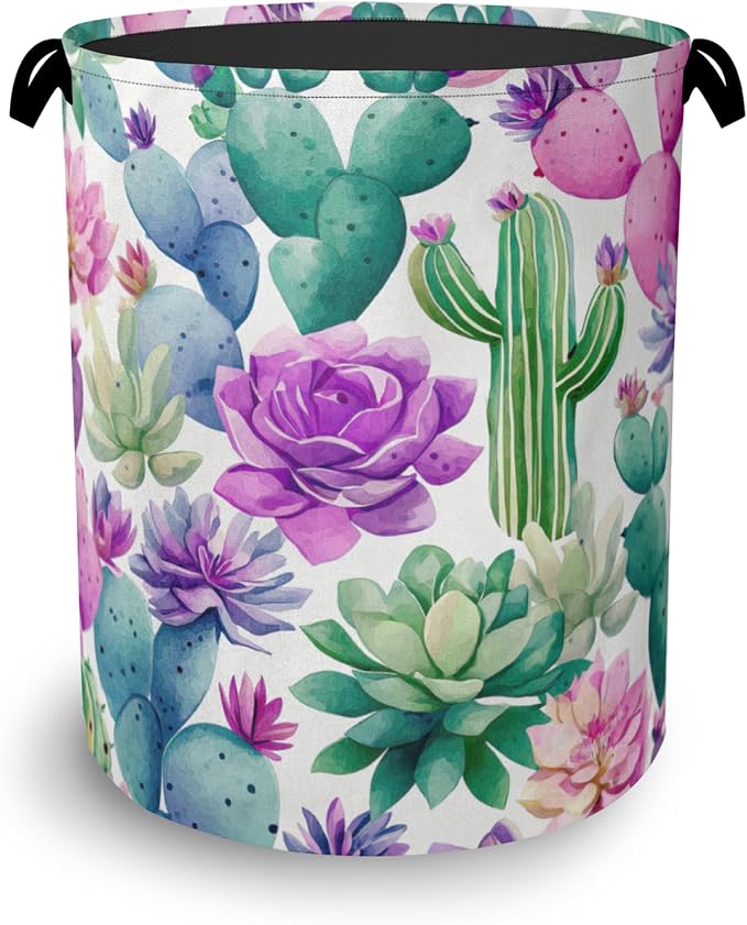 Cactus Succulents Laundry Basket, Foldable Oxford Cloth Tote Bag Laundry Hamper by Unknown