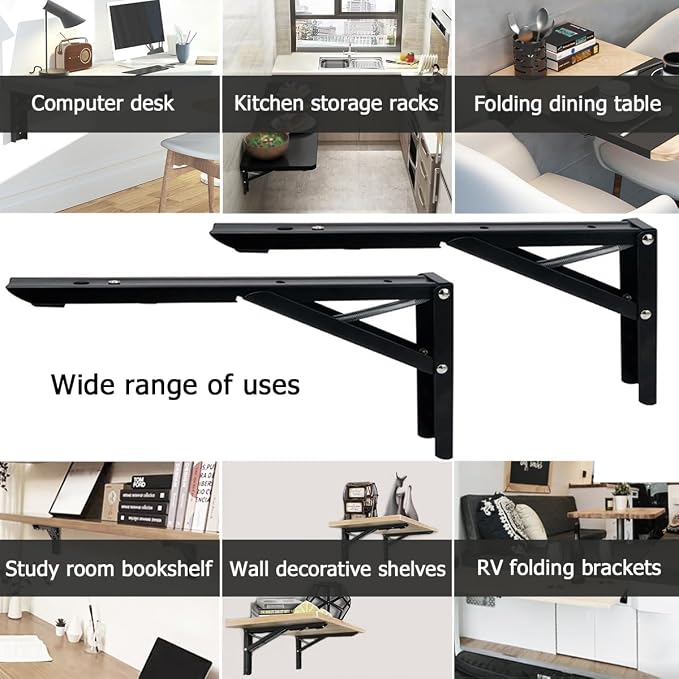 Wall Drop Leaf Table Hinges, Folding Shelf Brackets Heavy Duty Hinges 14 in - Image 6