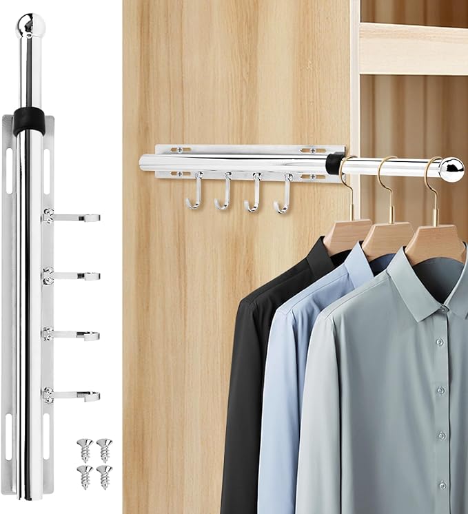 12 Inch Valet Rod for Closet Pull Out, Retractable Slide Out Clothes Hanger by Unknown