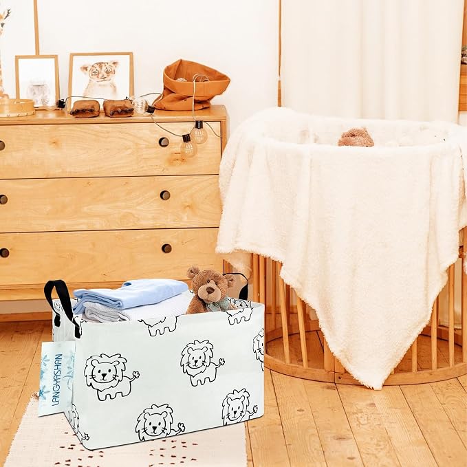 LANGYASHAN Rectangular Storage Bin Collapse Canvas Fabric Cartoon Storage Basket - Image 7