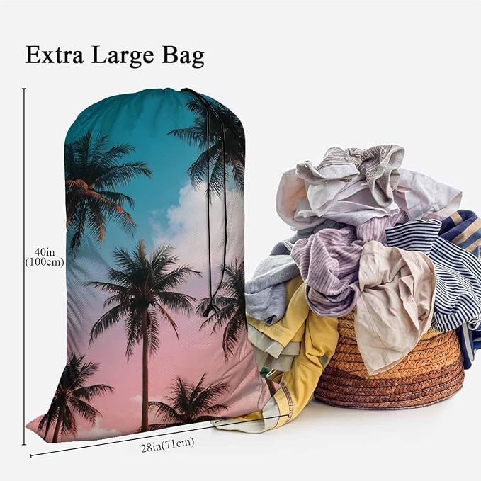 Swono Palm Trees Drawstring Portable Large Capacity Laundry Bags Sunny Day - Image 3
