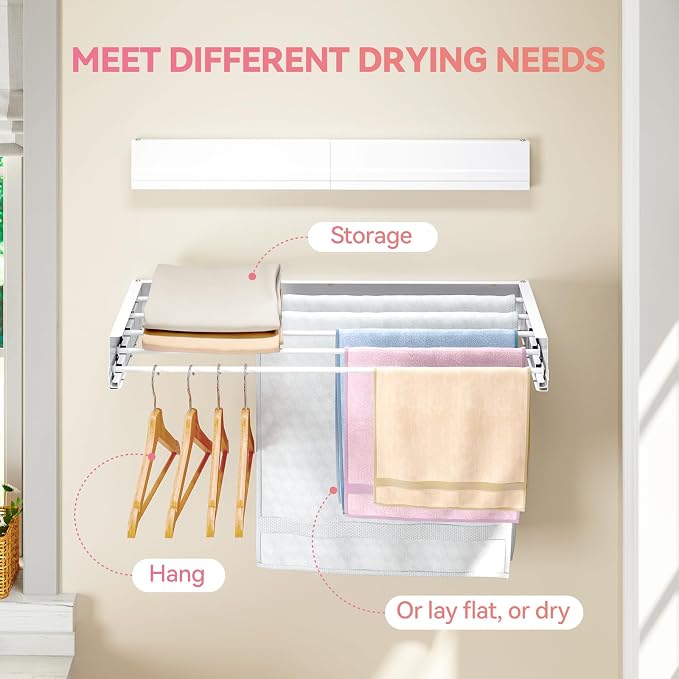 APEXCHASER Wall Mounted Clothes Drying Rack, Towel Racks - Image 7
