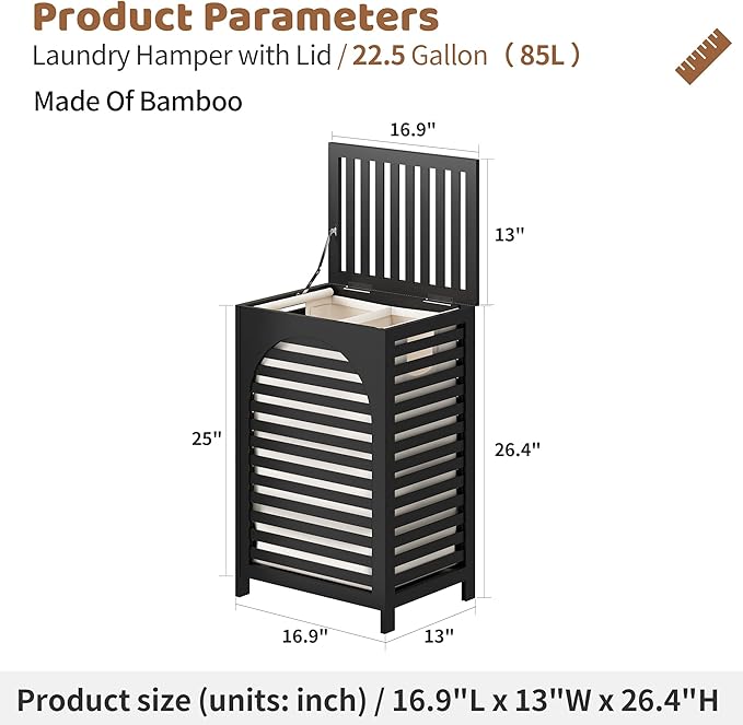 FILWH Laundry Hamper with Lid Large Bamboo Laundry Bin Basket 85L Clothes - Image 7