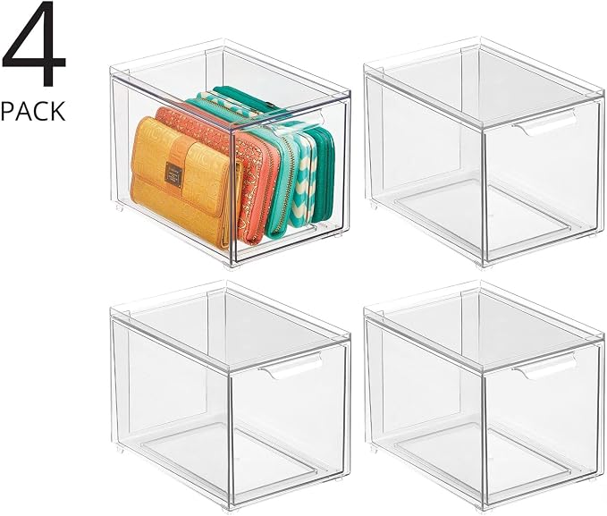 mDesign Shoe Storage Box with Drawer – Sturdy Plastic Storage Box - Image 4