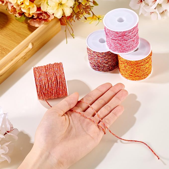 4 Rolls Braided Cotton Cord Orange Red Macrame Thread 1.2 mm Twisted Beading - Image 5
