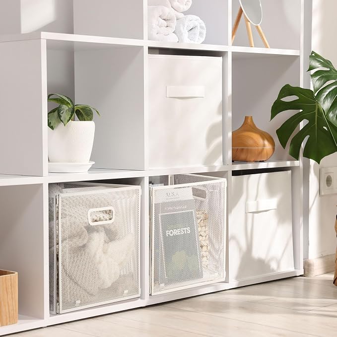 2 Pcs Easter Foldable Metal Cube Storage Baskets 13" x 13" White Kitchen Wire - Image 7