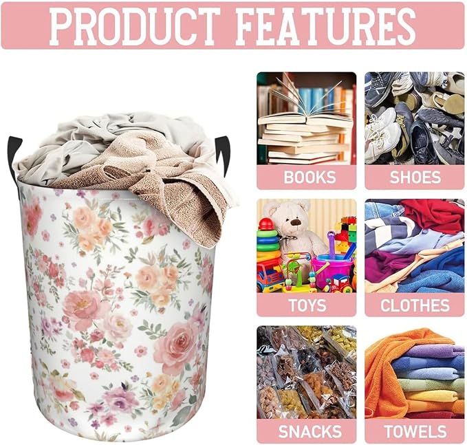 Pink Flowers Laundry Hamper Bag - Image 8
