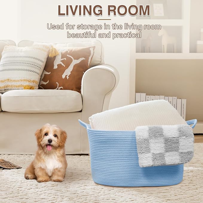 YOUDENOVA Nursery Storage Basket，21.6''×14.9''×11.8'' Rectangle Cotton Rope - Image 3