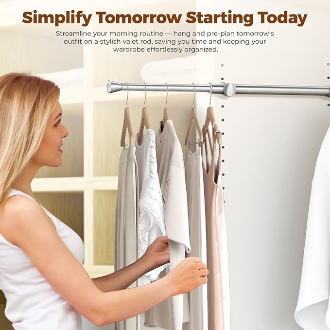 12" Pull-Out Valet Rod for Closet Organization, Add Extra Hanging Space 304 - Image 2