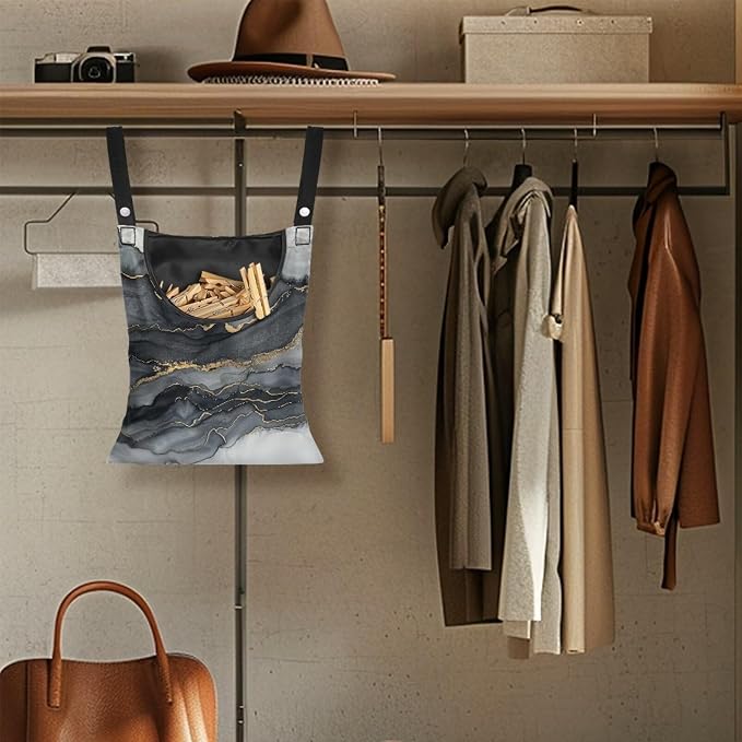 Black Marble Clothespin Bag Large Capacity Hanging Storage Reusable Dust-Proof - Image 4