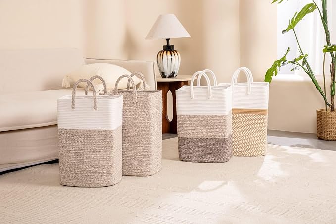 Tall Laundry Basket With Handles, Woven Cotton Rope Big Laundry Hamper Sorters - Image 5