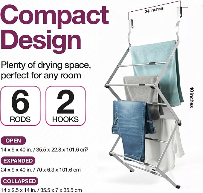 BLACK+DECKER Over The Door Expandable Telescopic Drying Rack, Clothes Organizer - Image 2