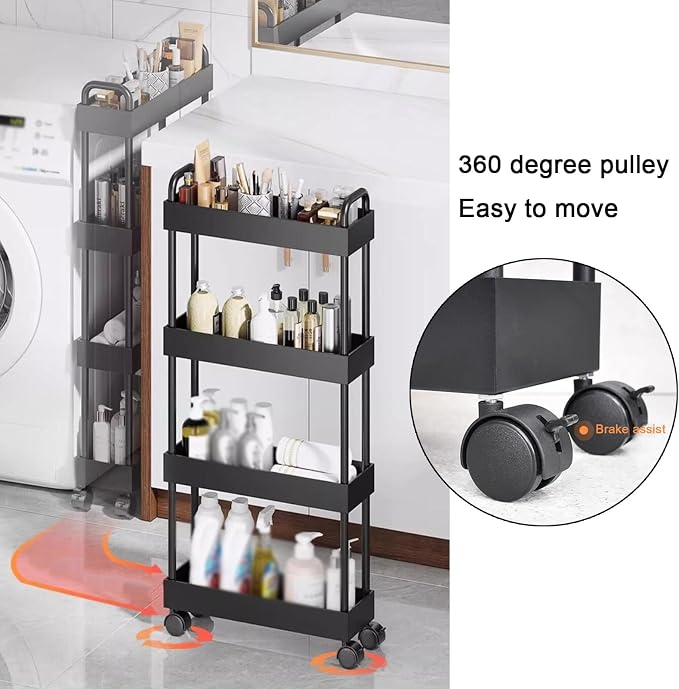 XPLKQXE Mobile Shelving Unit Organizer Trolley, Slim Rolling Storage Cart - Image 5