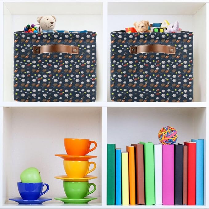 Rectangular Storage Bins Box Cartoon Sports Balls Gloves Pattern Foldable Shelf - Image 6