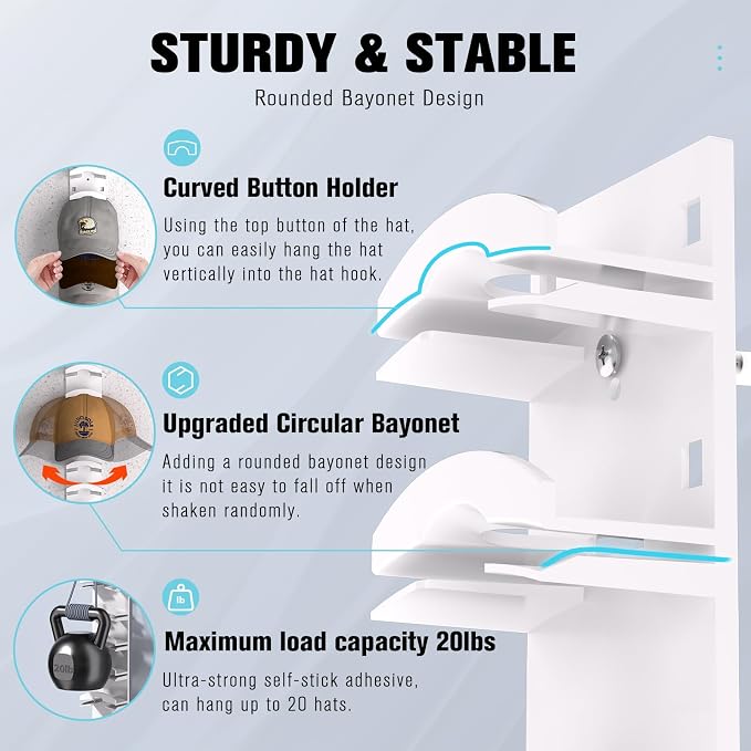 Hat Organizer for Baseball Caps 2Pack, Hat Rack for Wall - Image 3