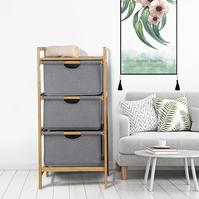 3-Tier Bamboo Drawers Unit, 3-Tier Storage Shelf - Image 2