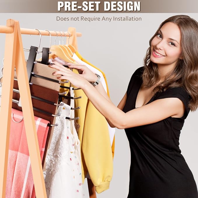 Space Saving 6 Tier Pant Hangers, Stainless Steel, 2 Pack - Image 4