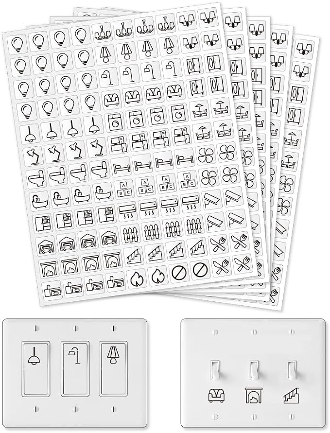 600 Pcs Light Switch Sticker Labels, 28 Designs Transparent Switch ID Stickers by GOMAKERER