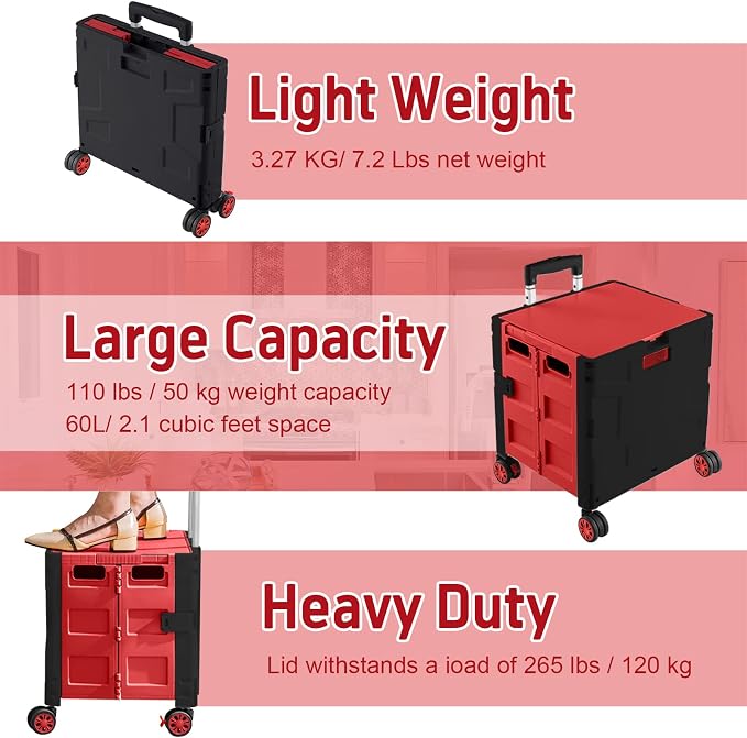 FELICON Folding Utility Cart Portable Rolling Crate Handcart - Image 6